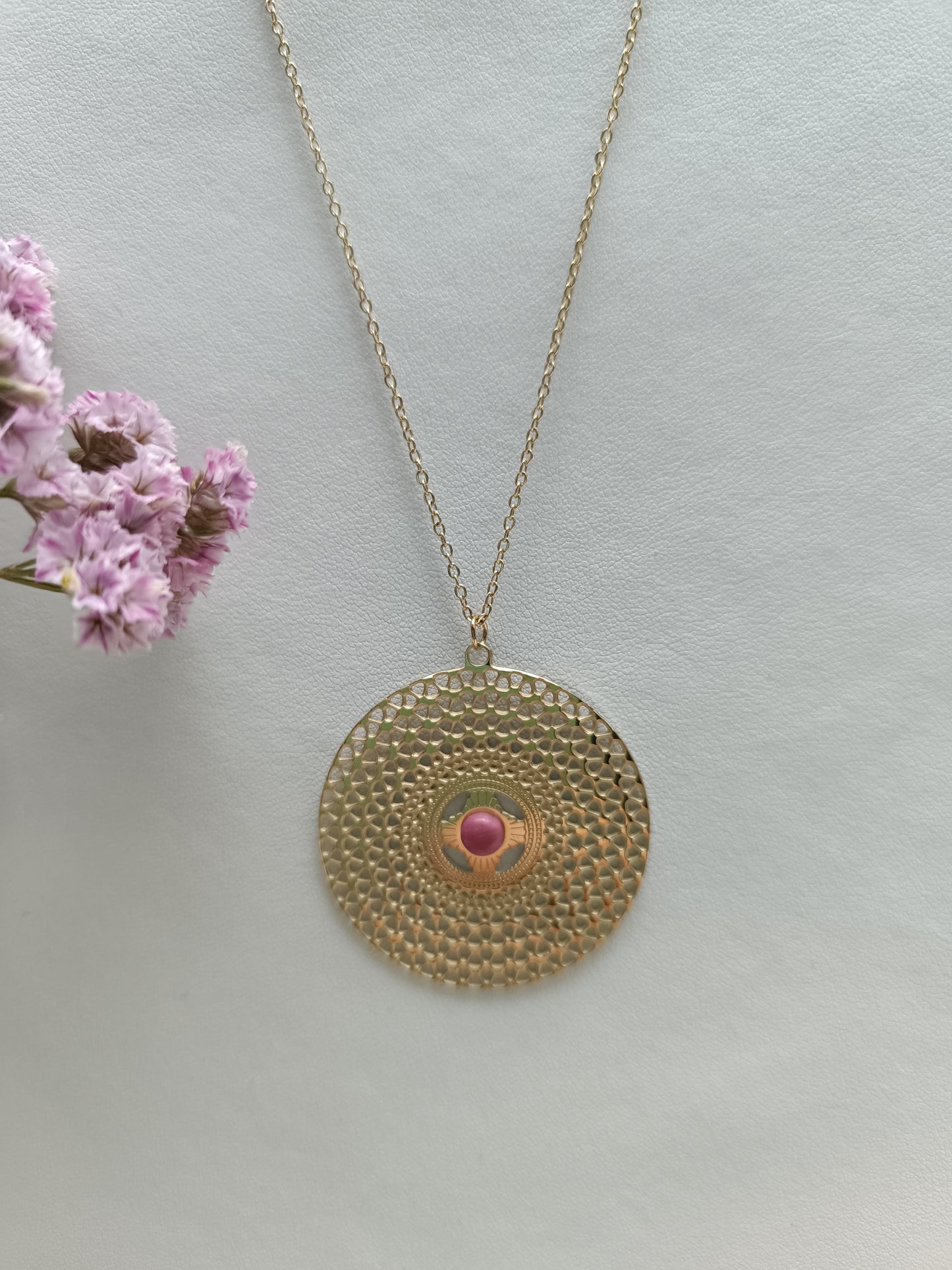 Collier sautoir Constance rose