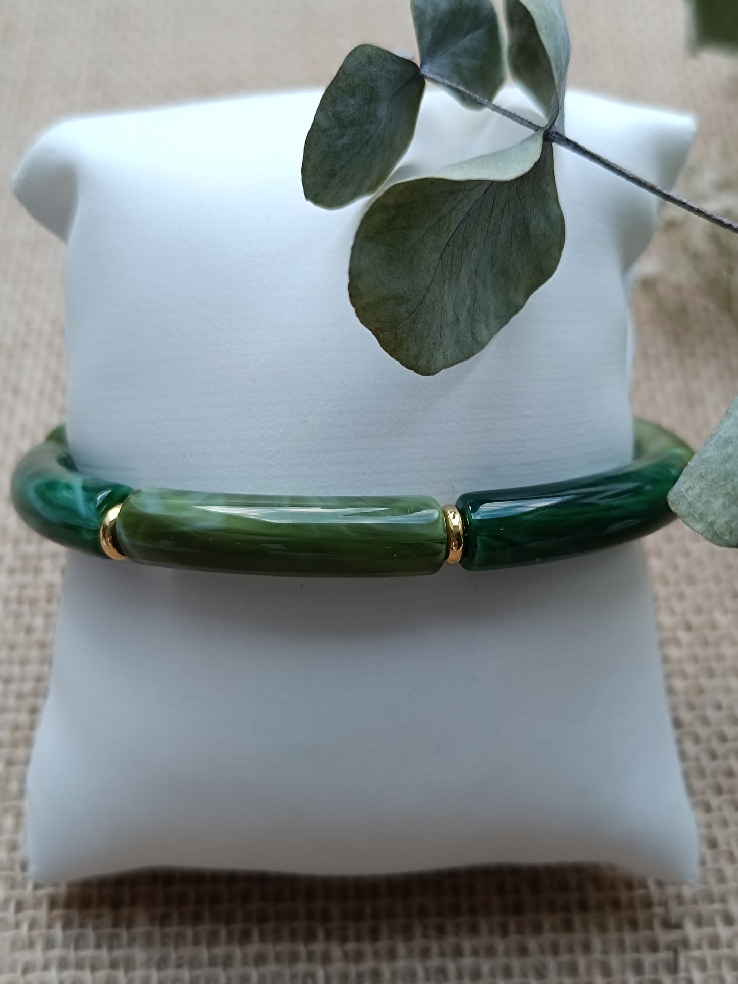Bracelet élastique résine vert foncé