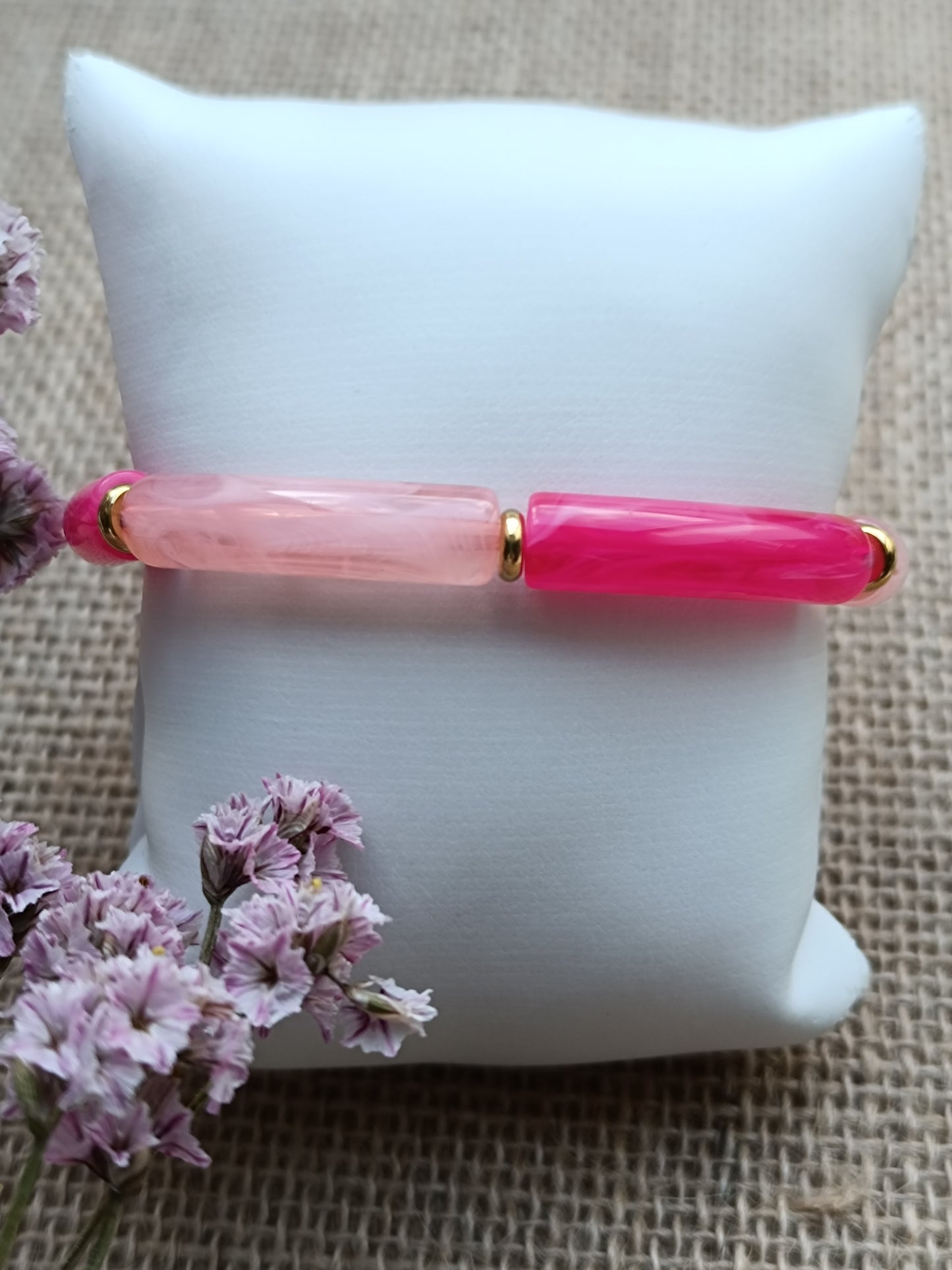 Bracelet élastique résine rose