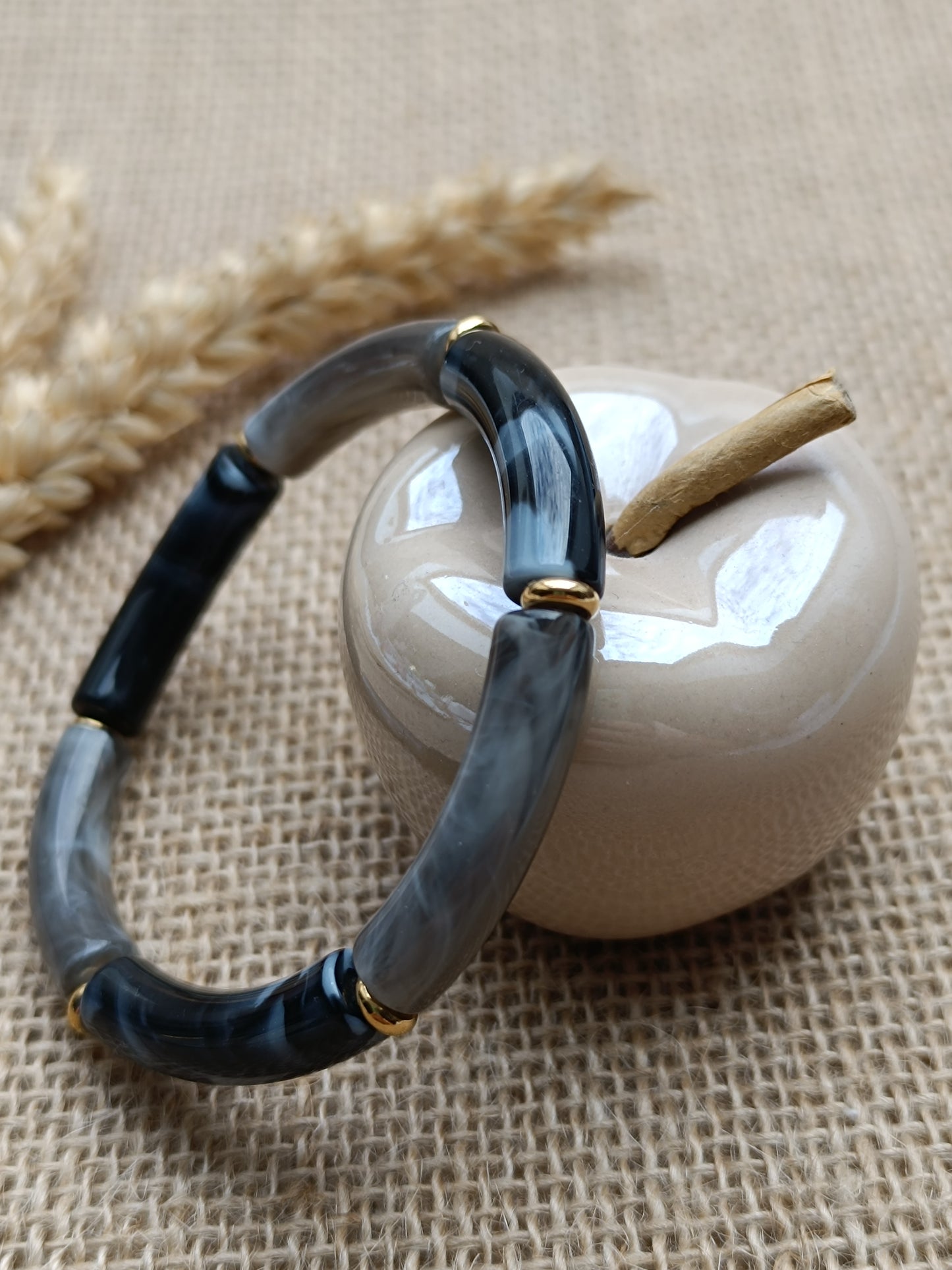 Bracelet élastique résine noir & gris