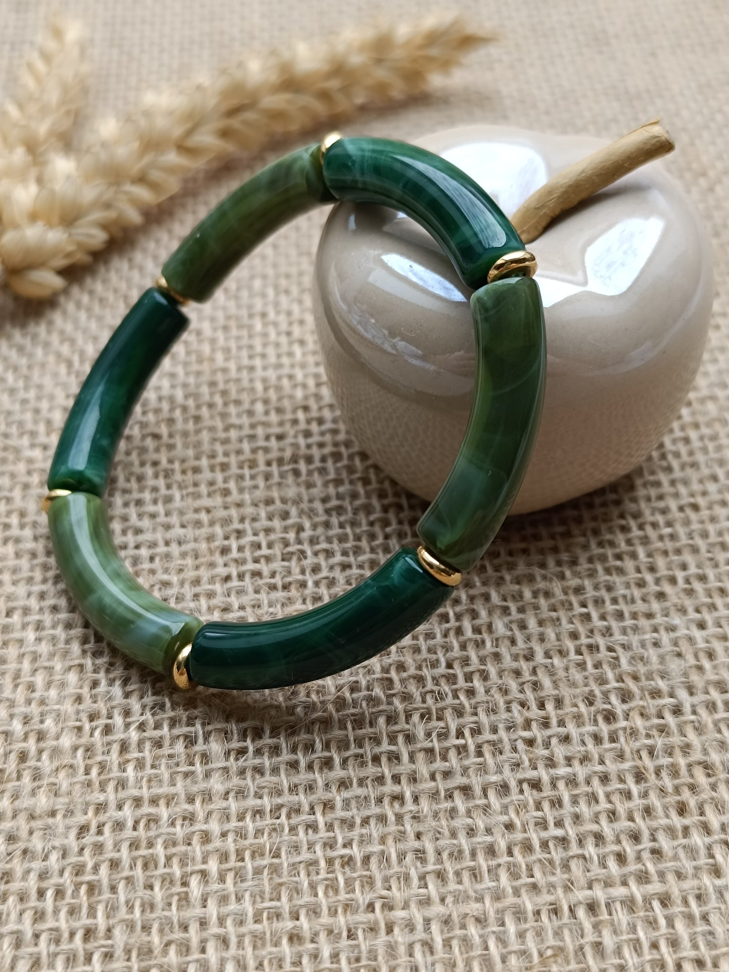 Bracelet élastique résine vert foncé