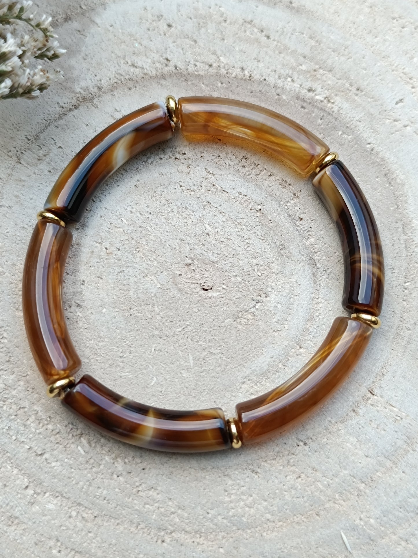 Bracelet élastique résine marron
