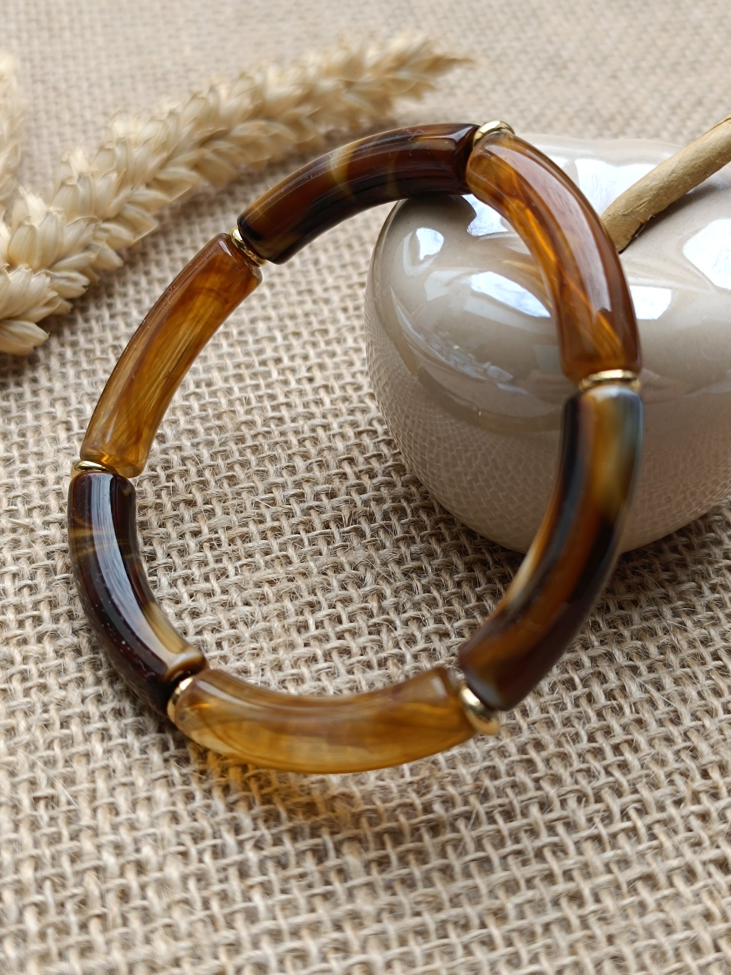 Bracelet élastique résine marron