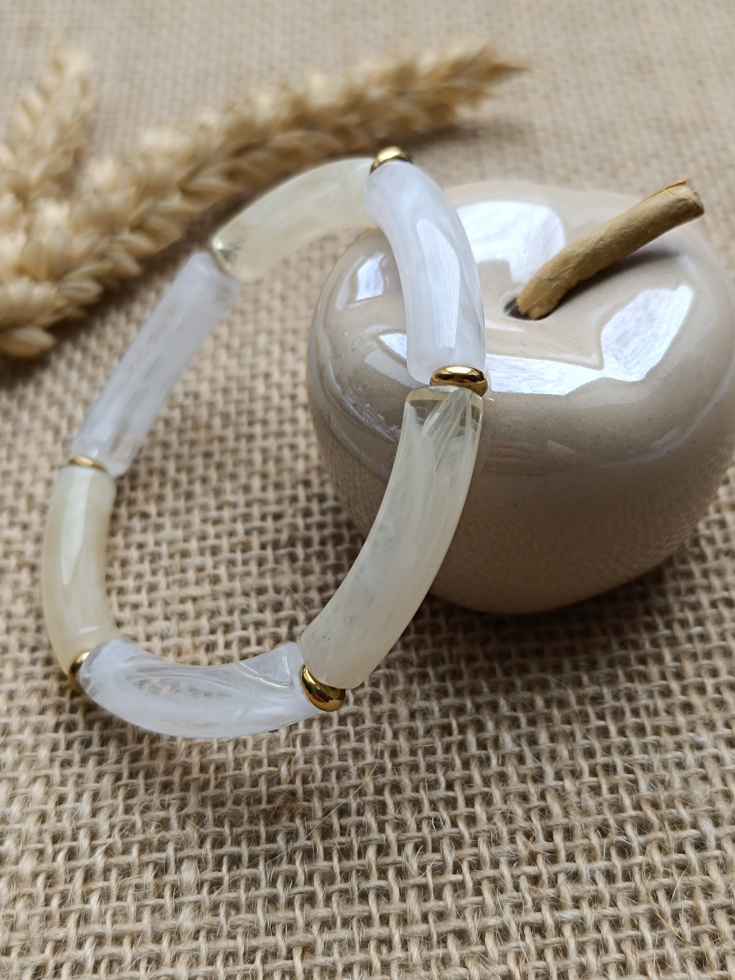 Bracelet élastique résine beige & blanc