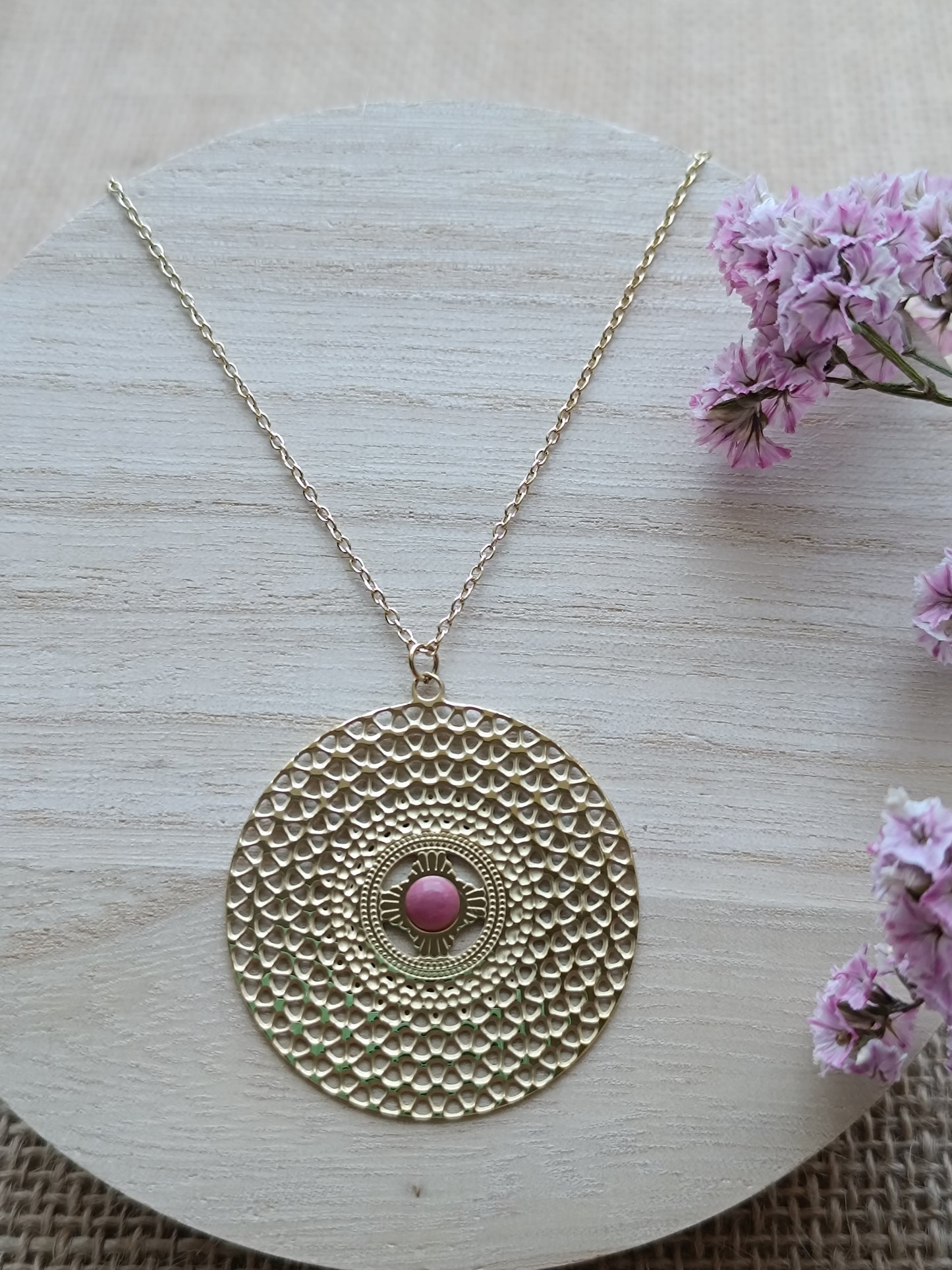 Collier sautoir Constance rose