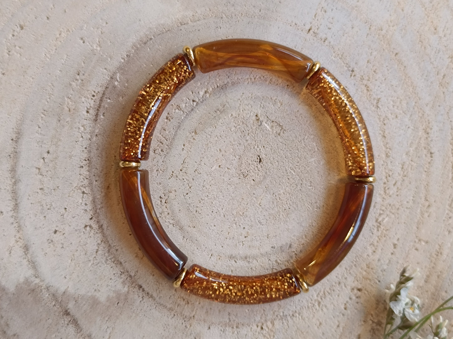 Bracelet élastique résine marron pailleté