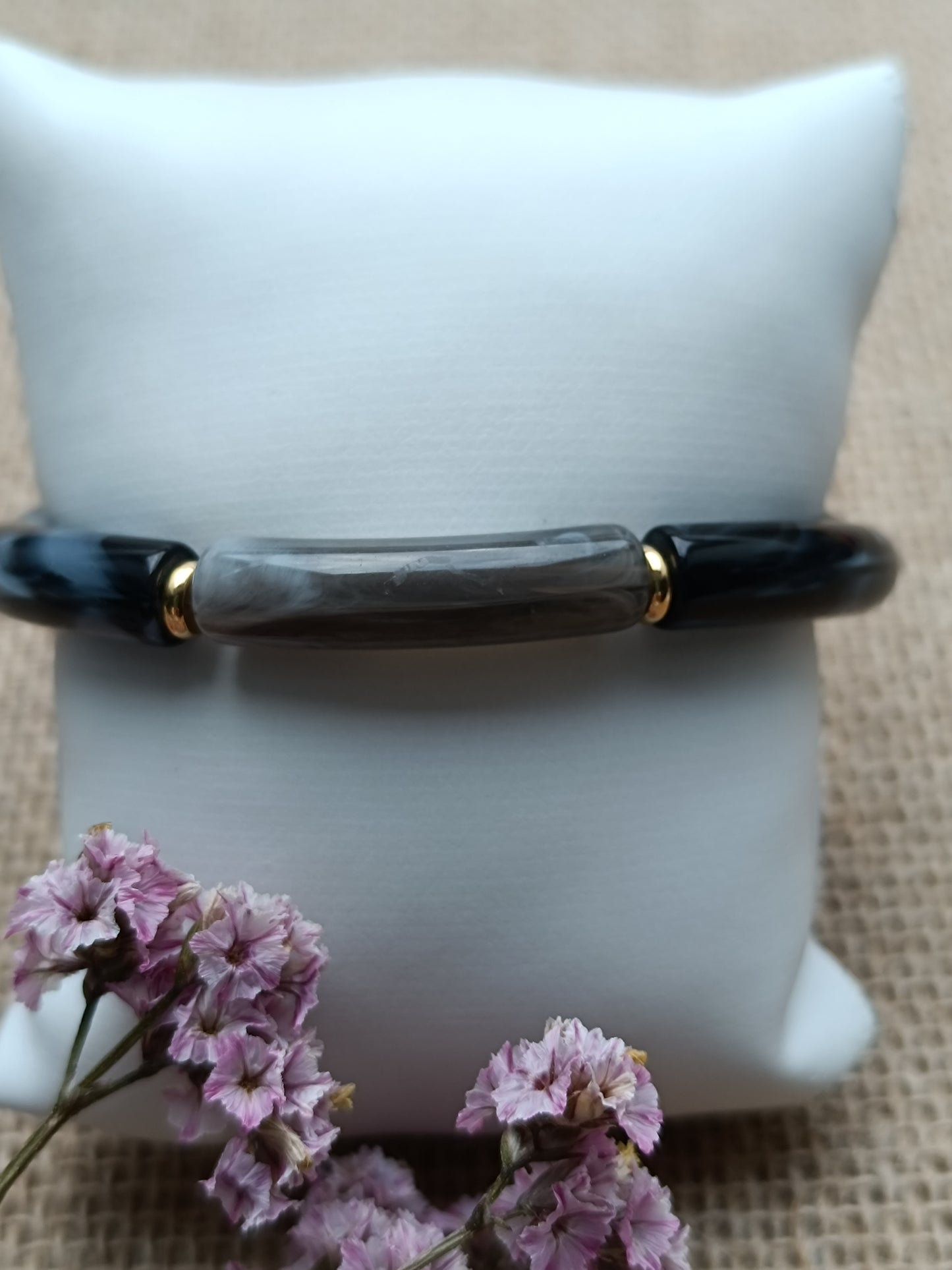 Bracelet élastique résine noir & gris