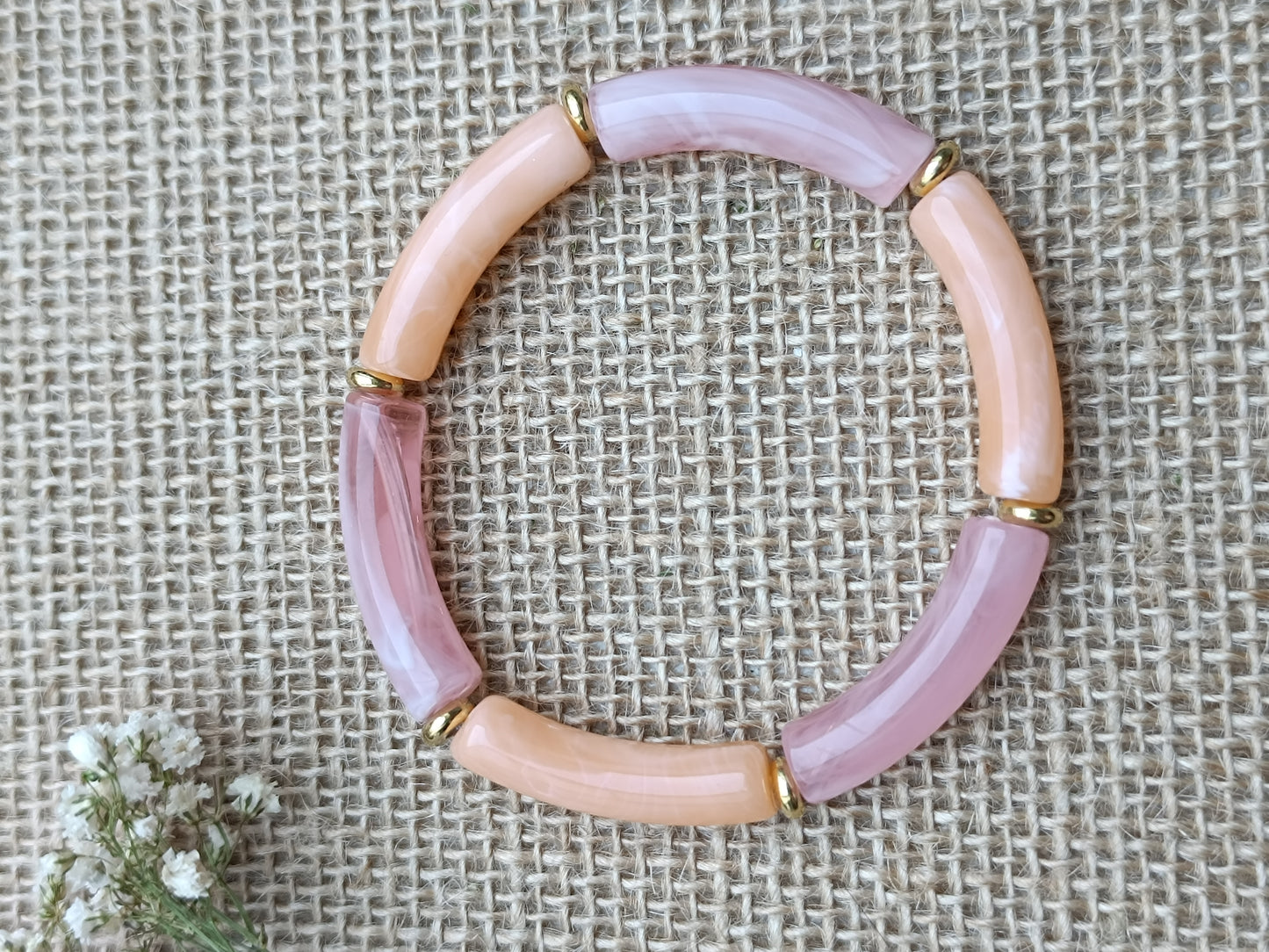Bracelet élastique résine rose & saumon