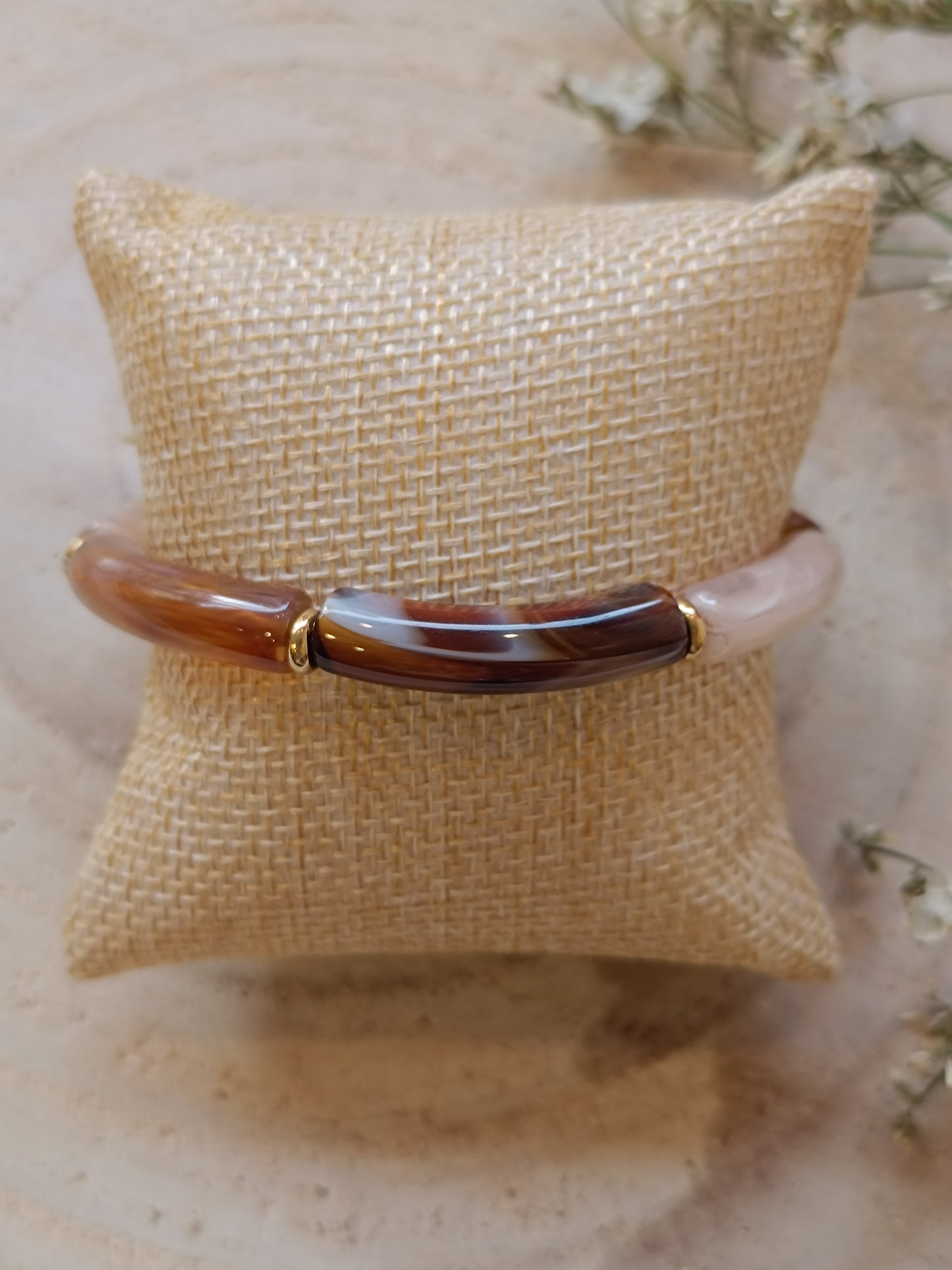 Bracelet élastique résine marron