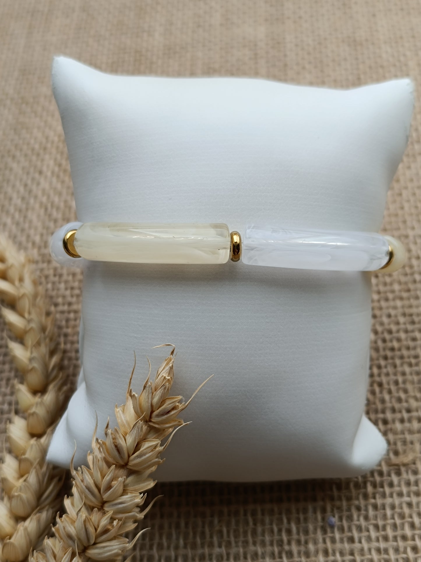 Bracelet élastique résine beige & blanc