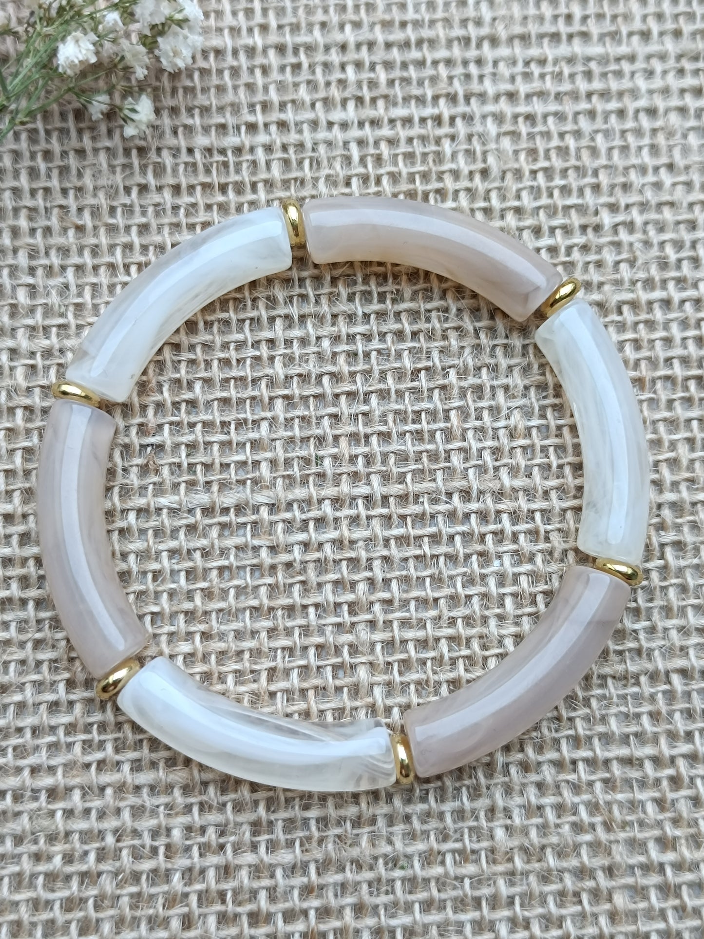 Bracelet élastique résine beige & blanc