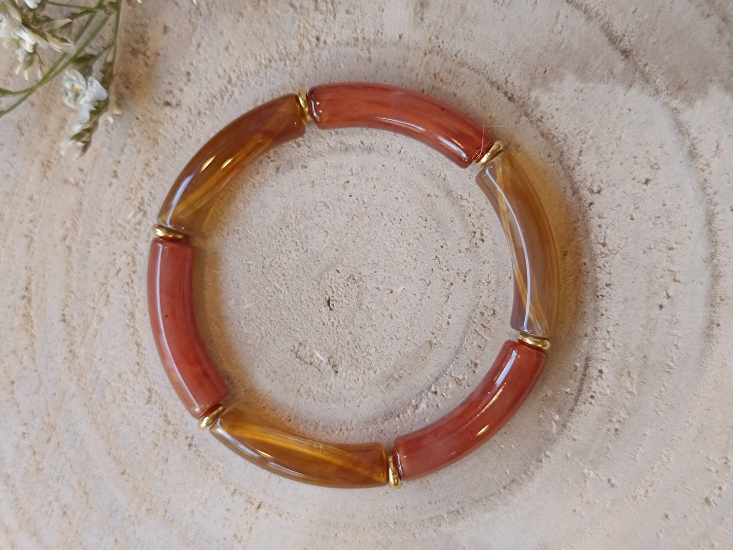 Bracelet élastique résine marron clair