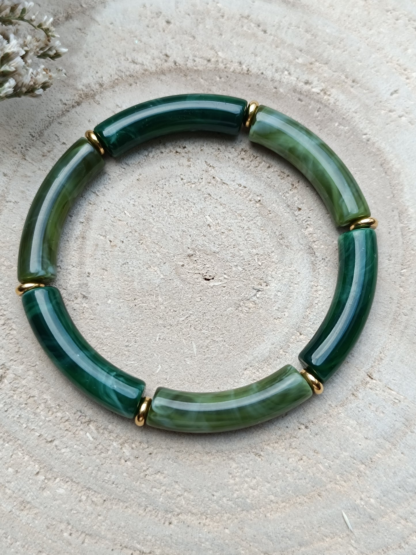 Bracelet élastique résine vert foncé