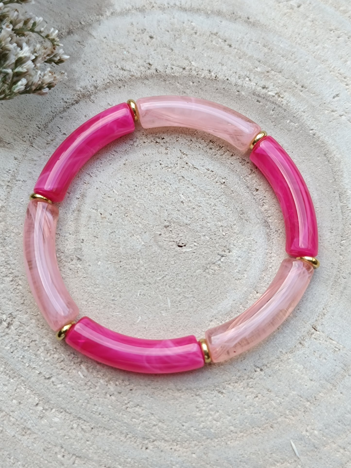 Bracelet élastique résine rose