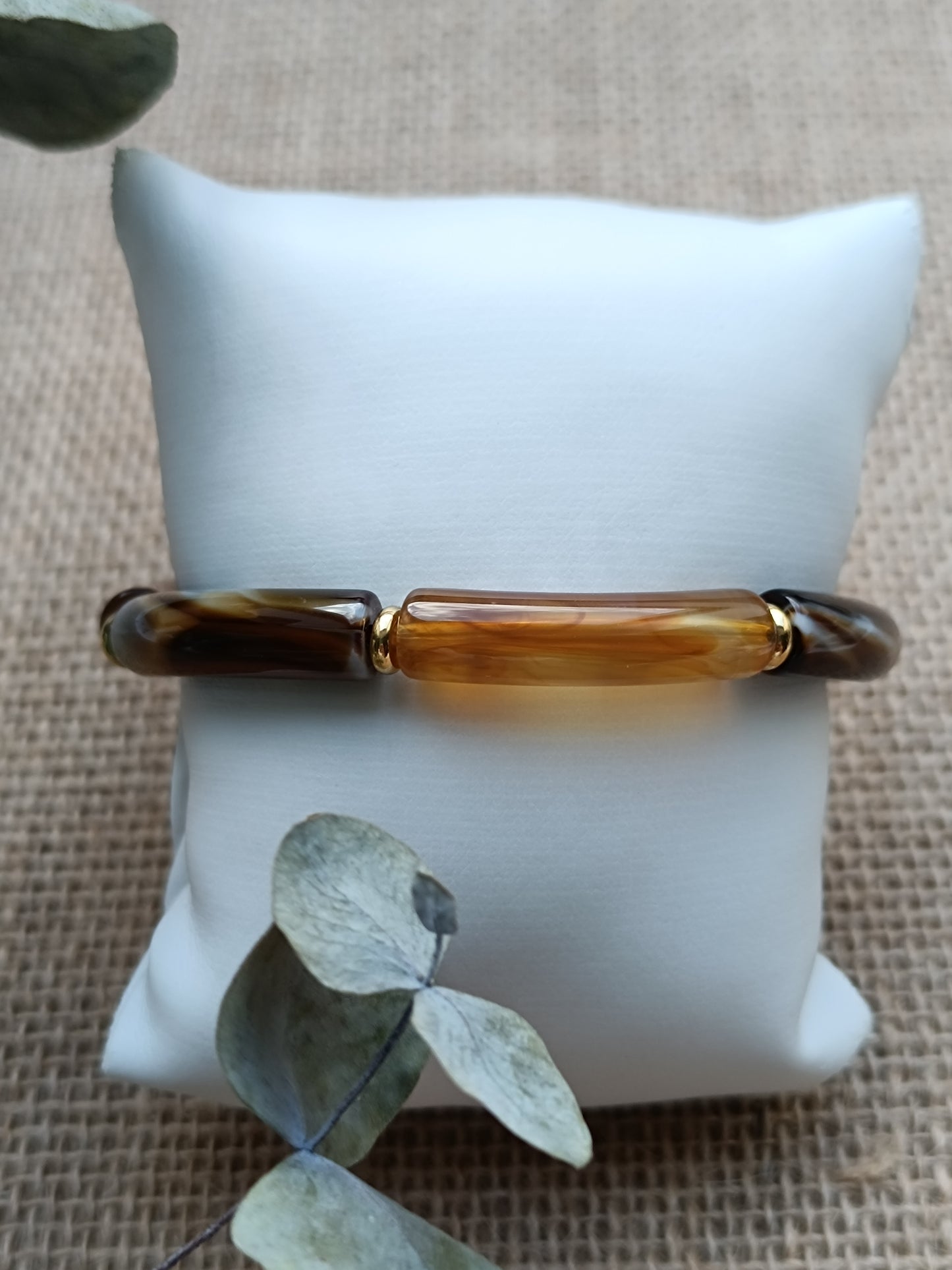 Bracelet élastique résine marron
