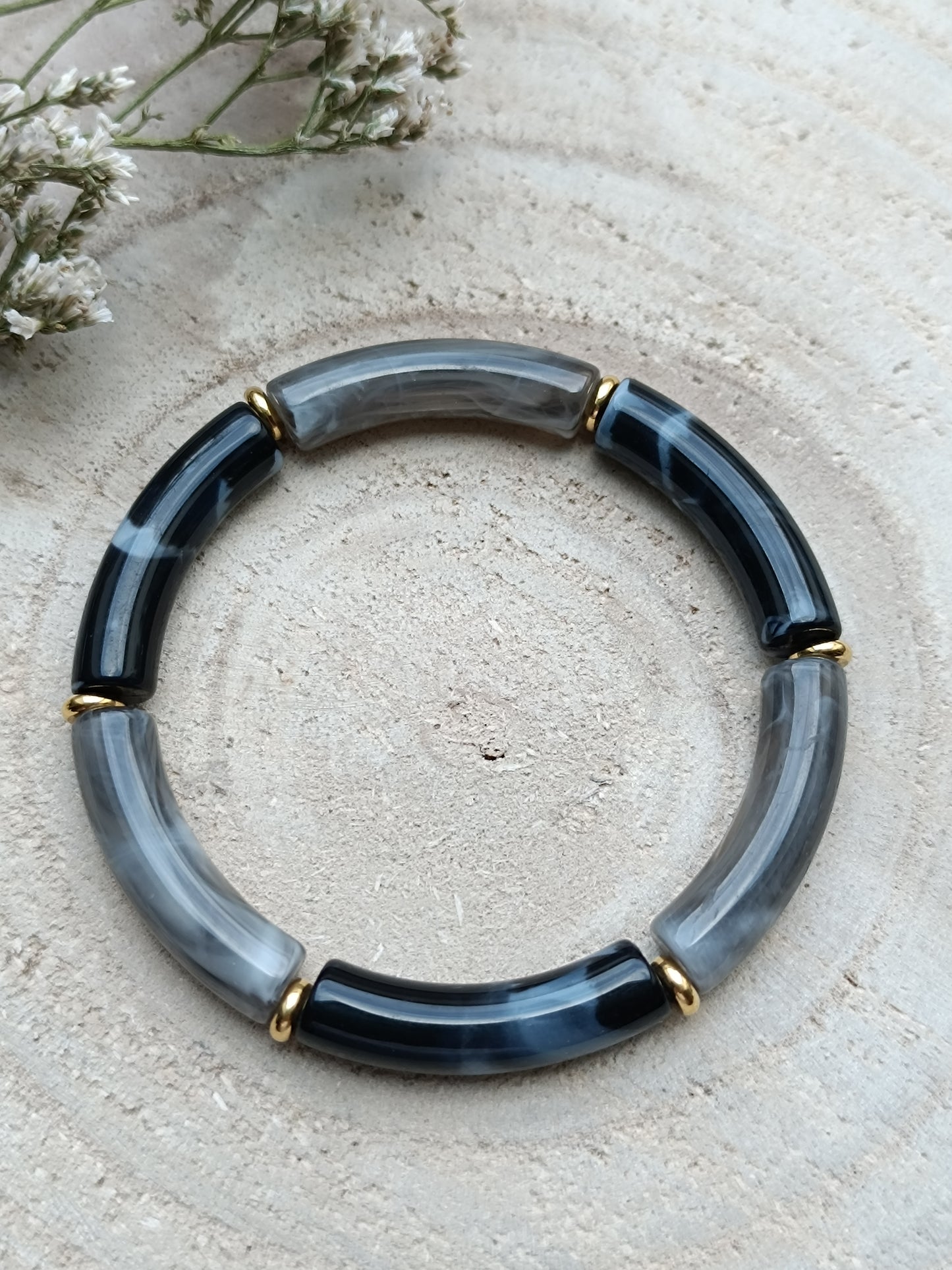 Bracelet élastique résine noir & gris