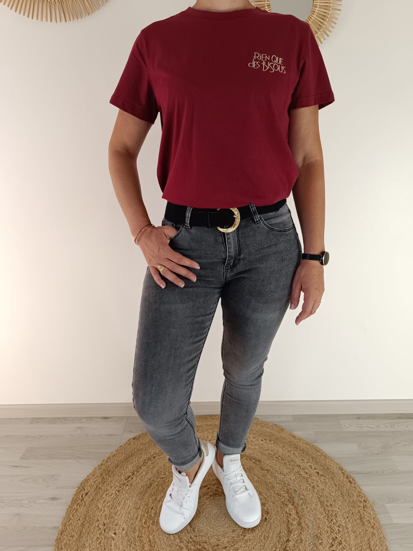 Tee-shirt "Bisous" bordeaux