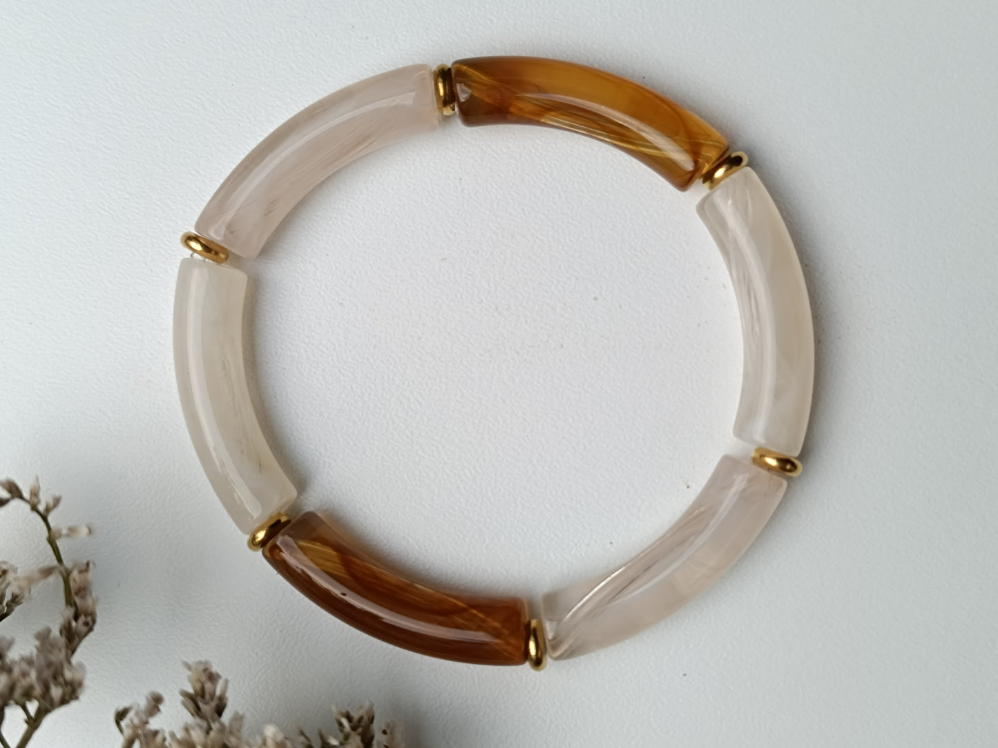 Bracelet élastique résine beige & marron