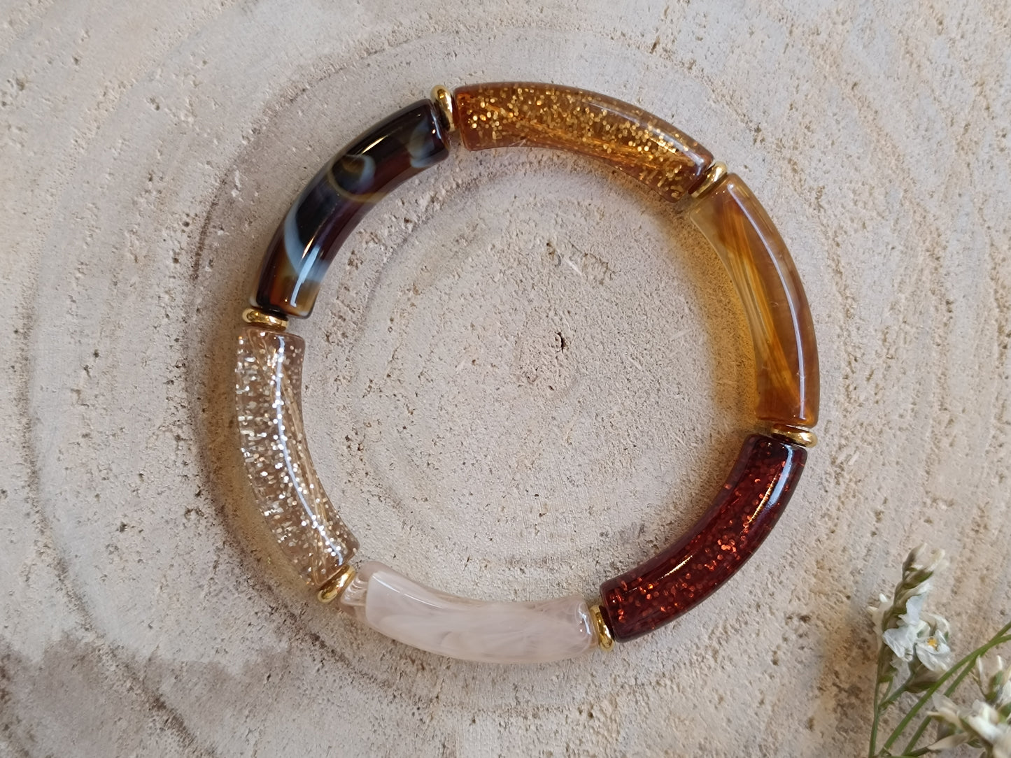 Bracelet élastique résine marron