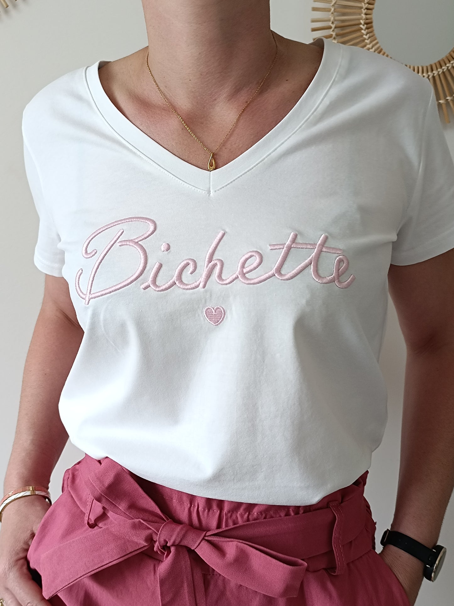 Tee-shirt "Bichette" blanc & rose