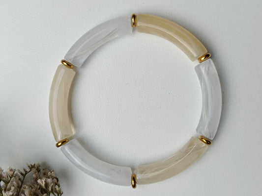 Bracelet élastique résine beige & blanc