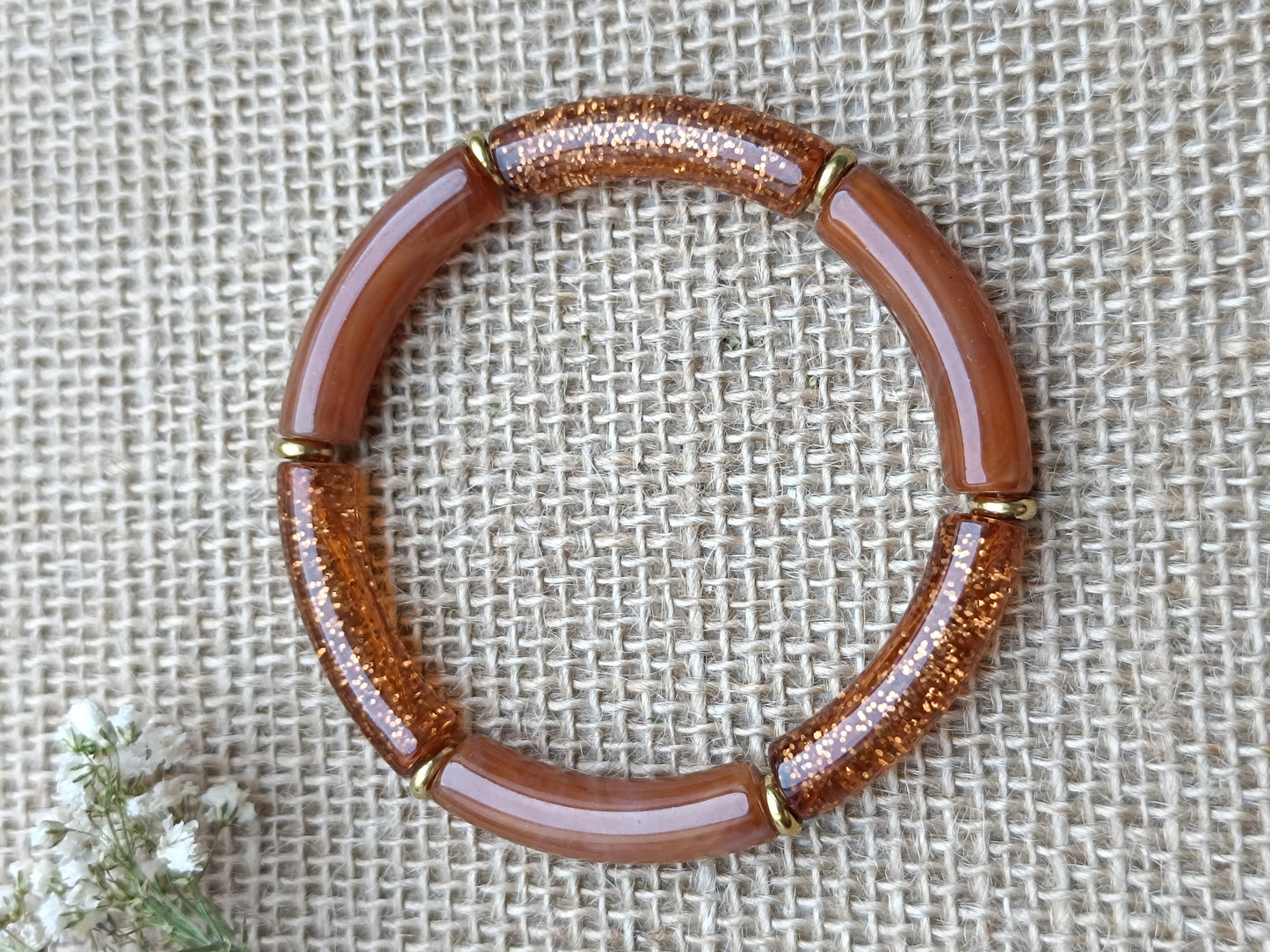Bracelet élastique résine marron clair pailleté