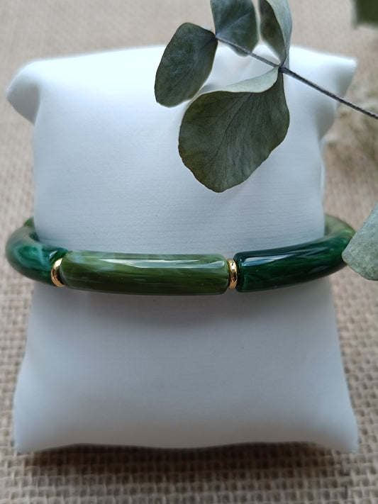 Bracelet élastique résine vert foncé