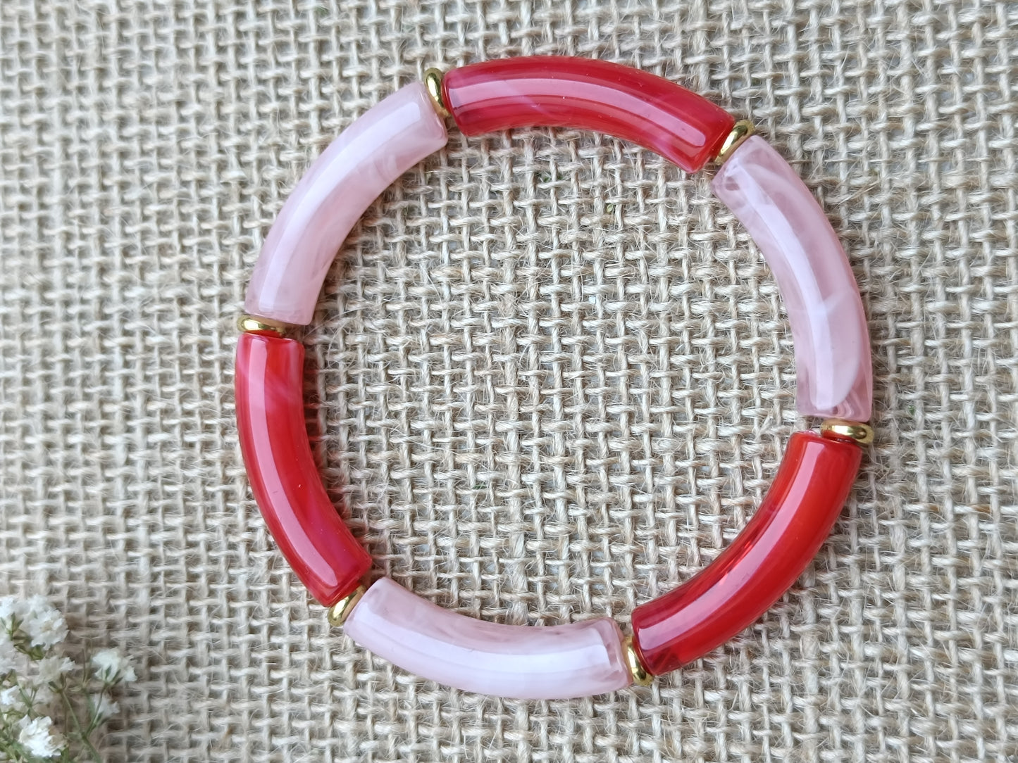 Bracelet élastique résine rouge & rose
