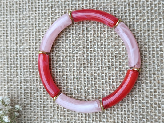 Bracelet élastique résine rouge & rose