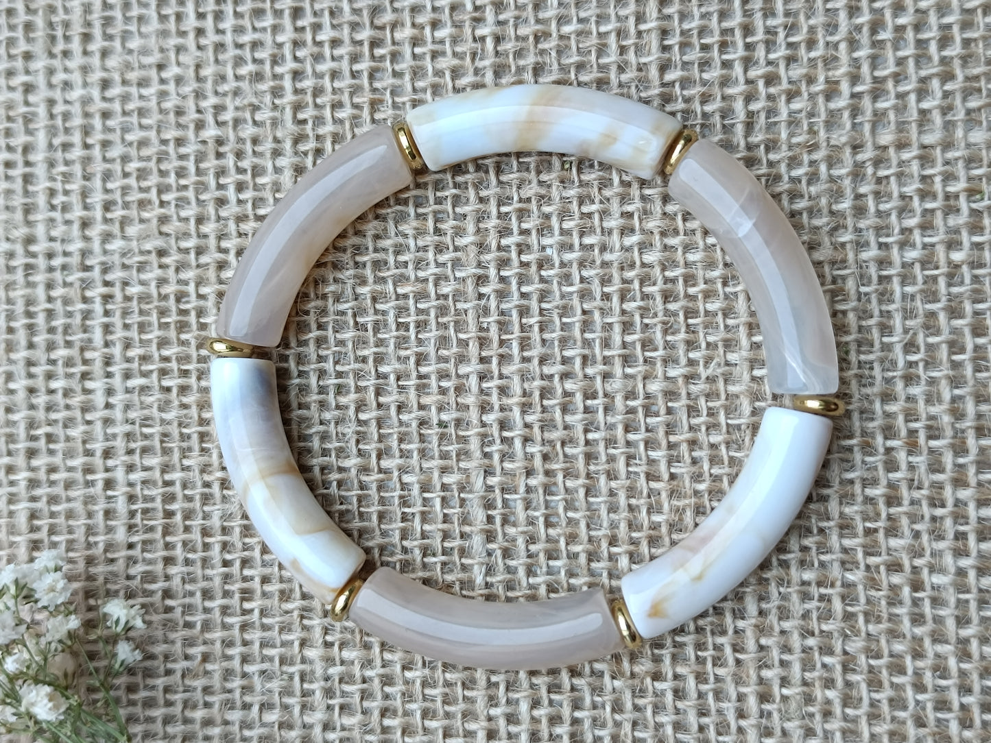 Bracelet élastique résine beige marbré