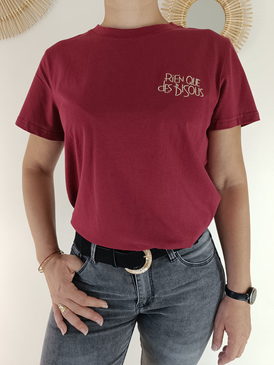 Tee-shirt "Bisous" bordeaux