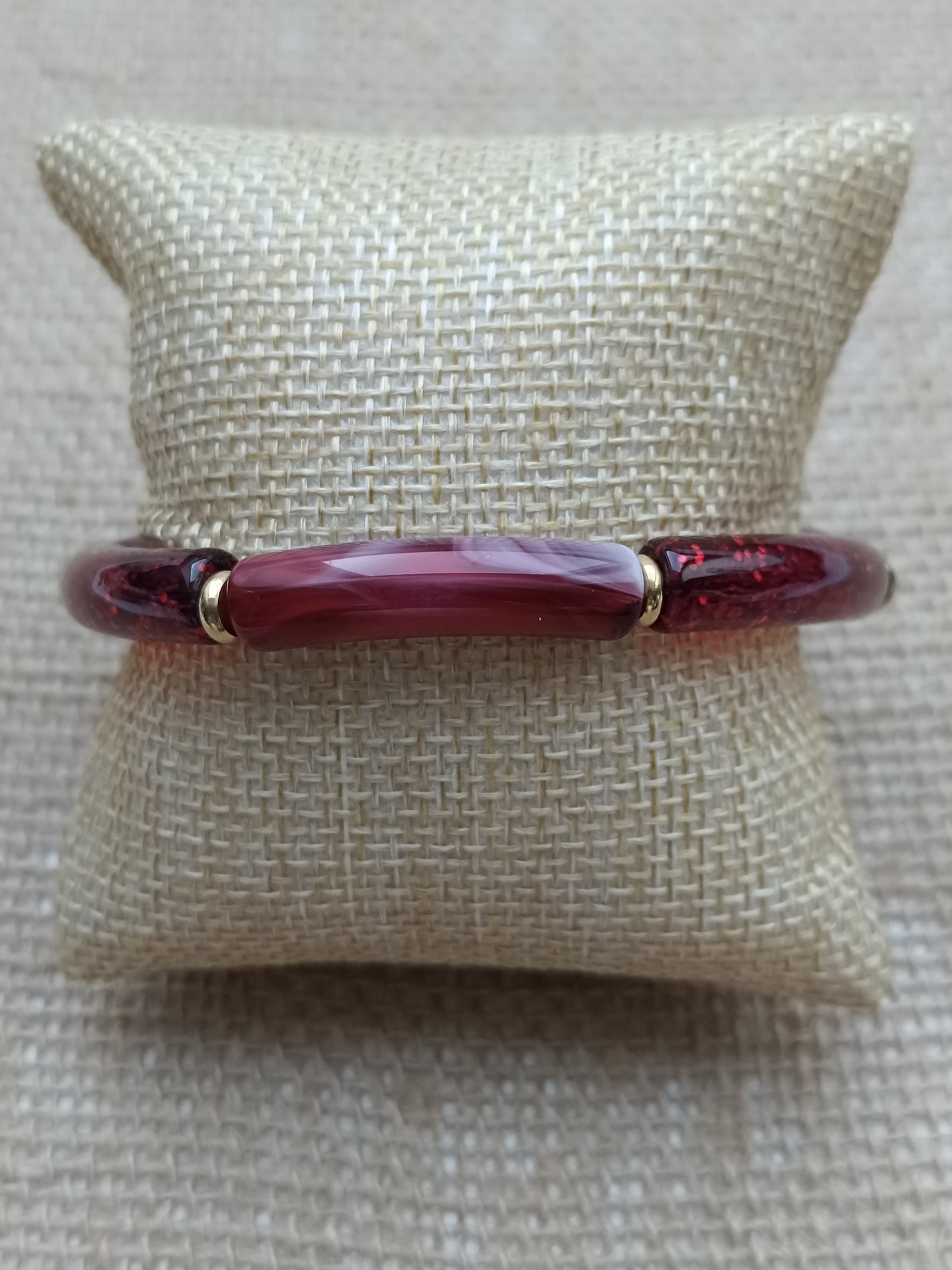Bracelet élastique résine rouge foncé