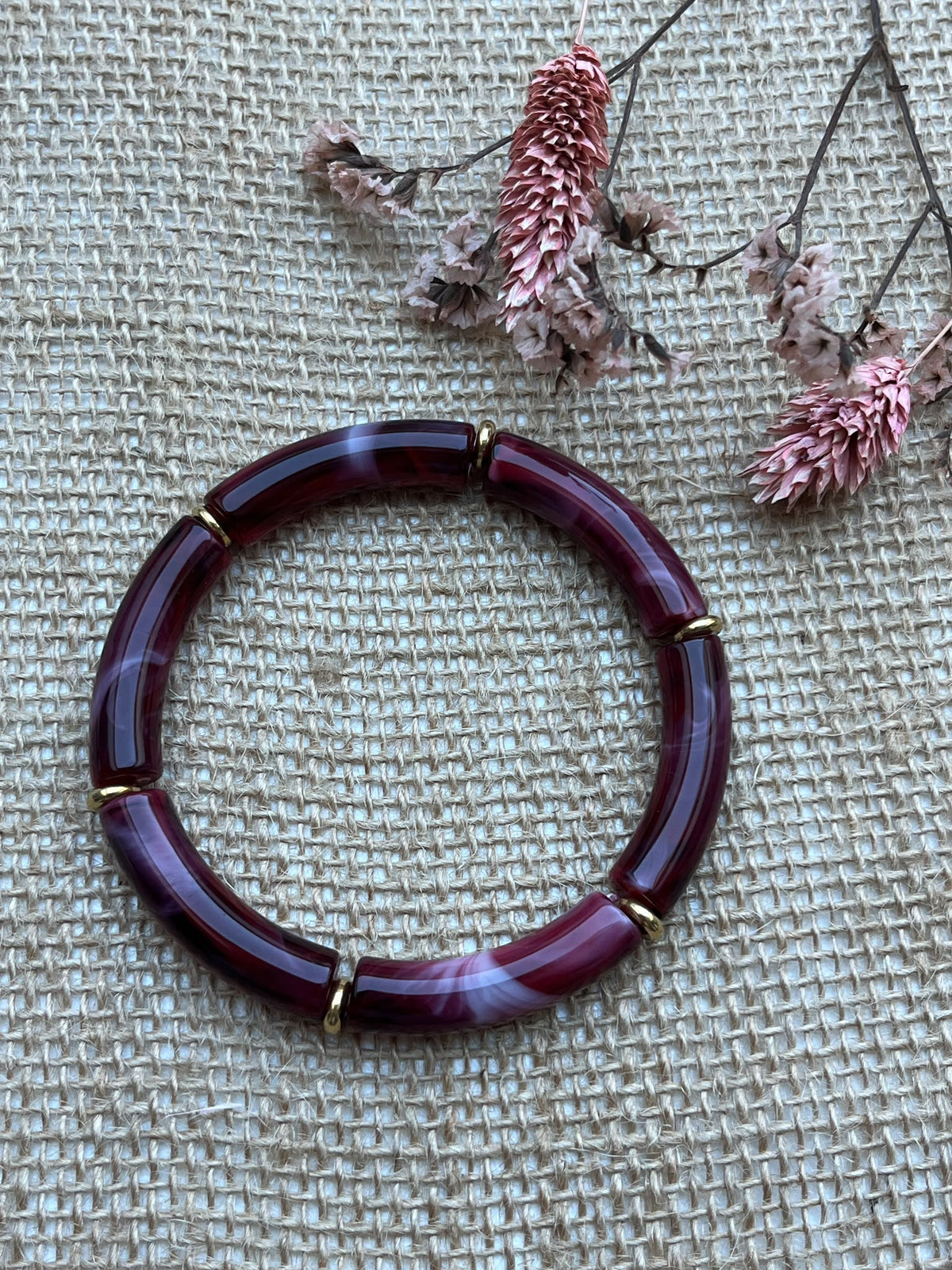 Bracelet élastique résine bordeaux