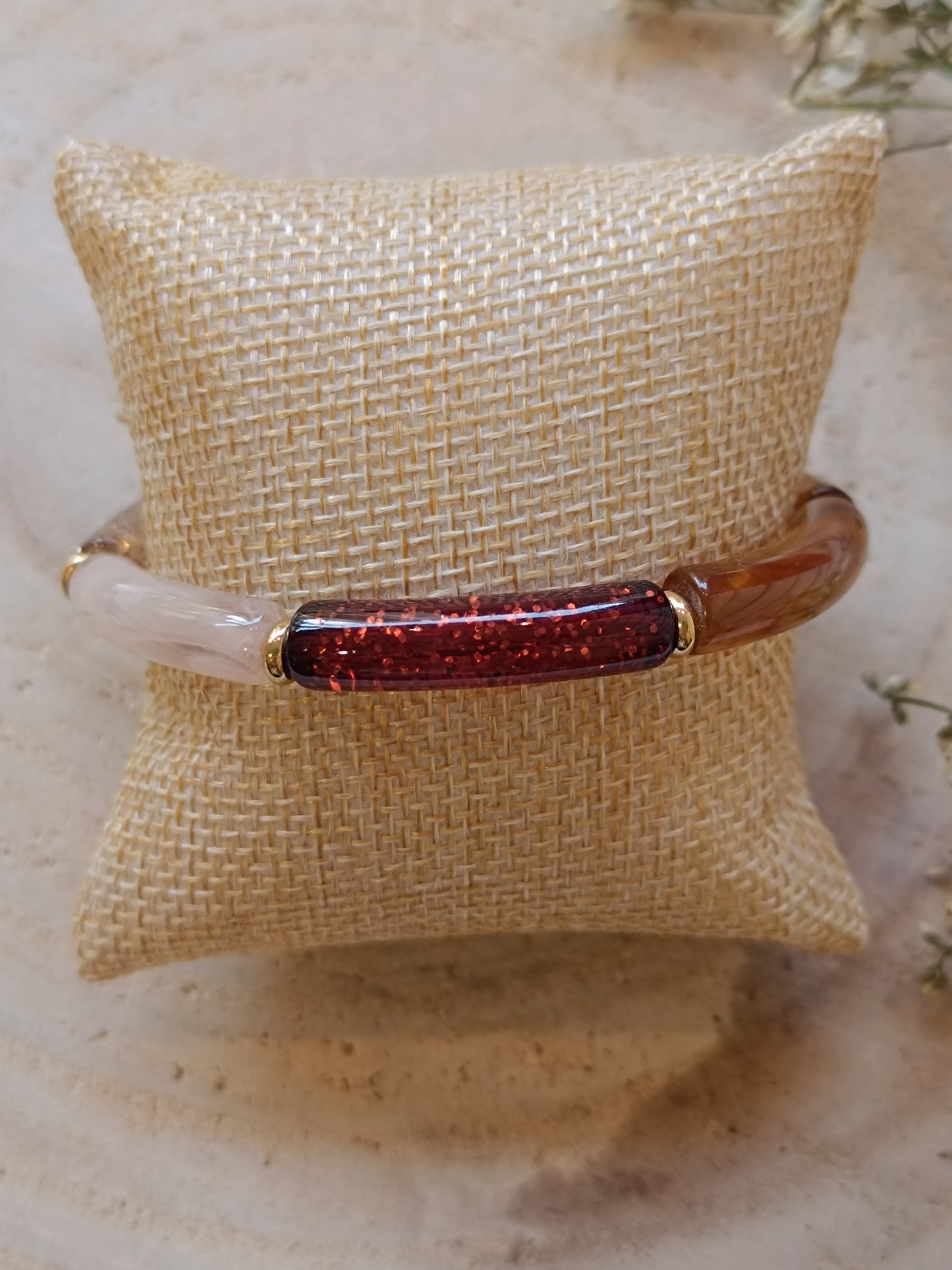 Bracelet élastique résine marron