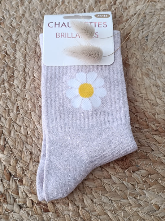 Chaussettes à paillettes - Fleurs
