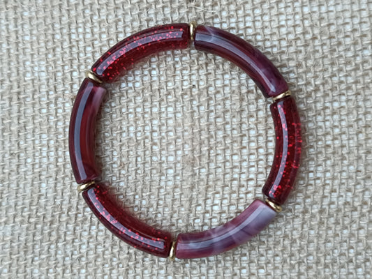 Bracelet élastique résine rouge foncé