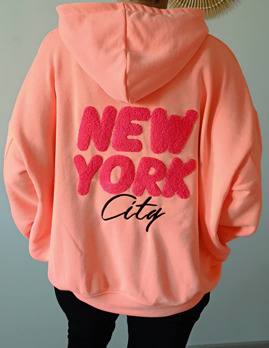 Sweat à capuche New York Corail