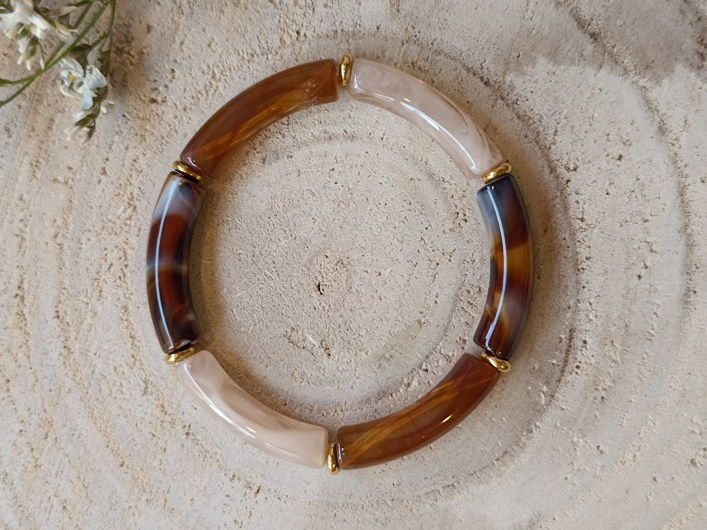 Bracelet élastique résine marron