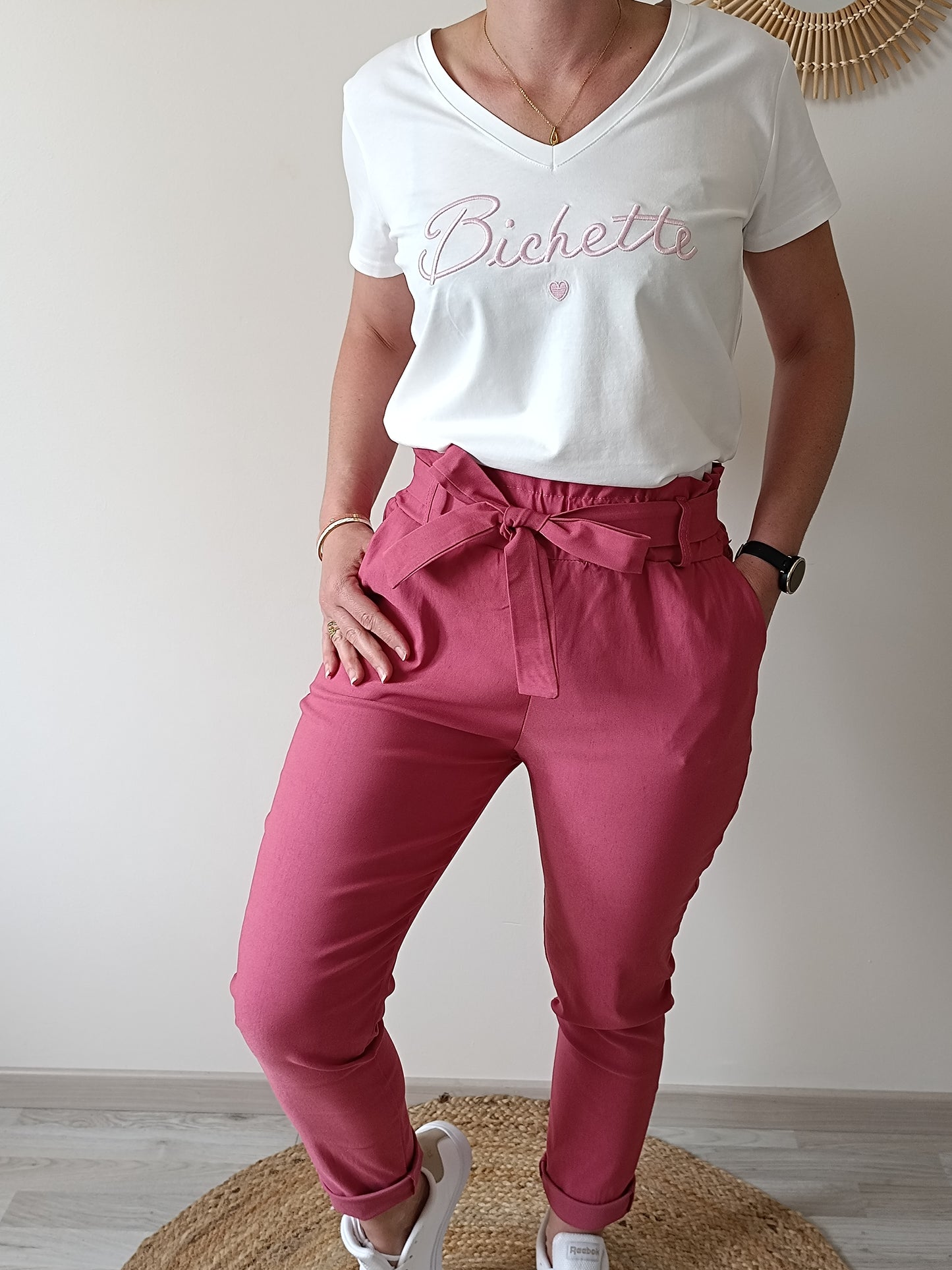 Tee-shirt "Bichette" blanc & rose