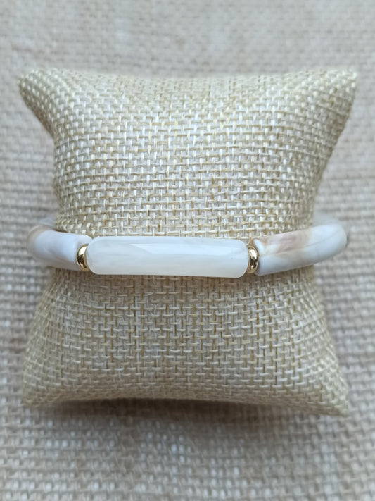 Bracelet élastique résine blanc marbré