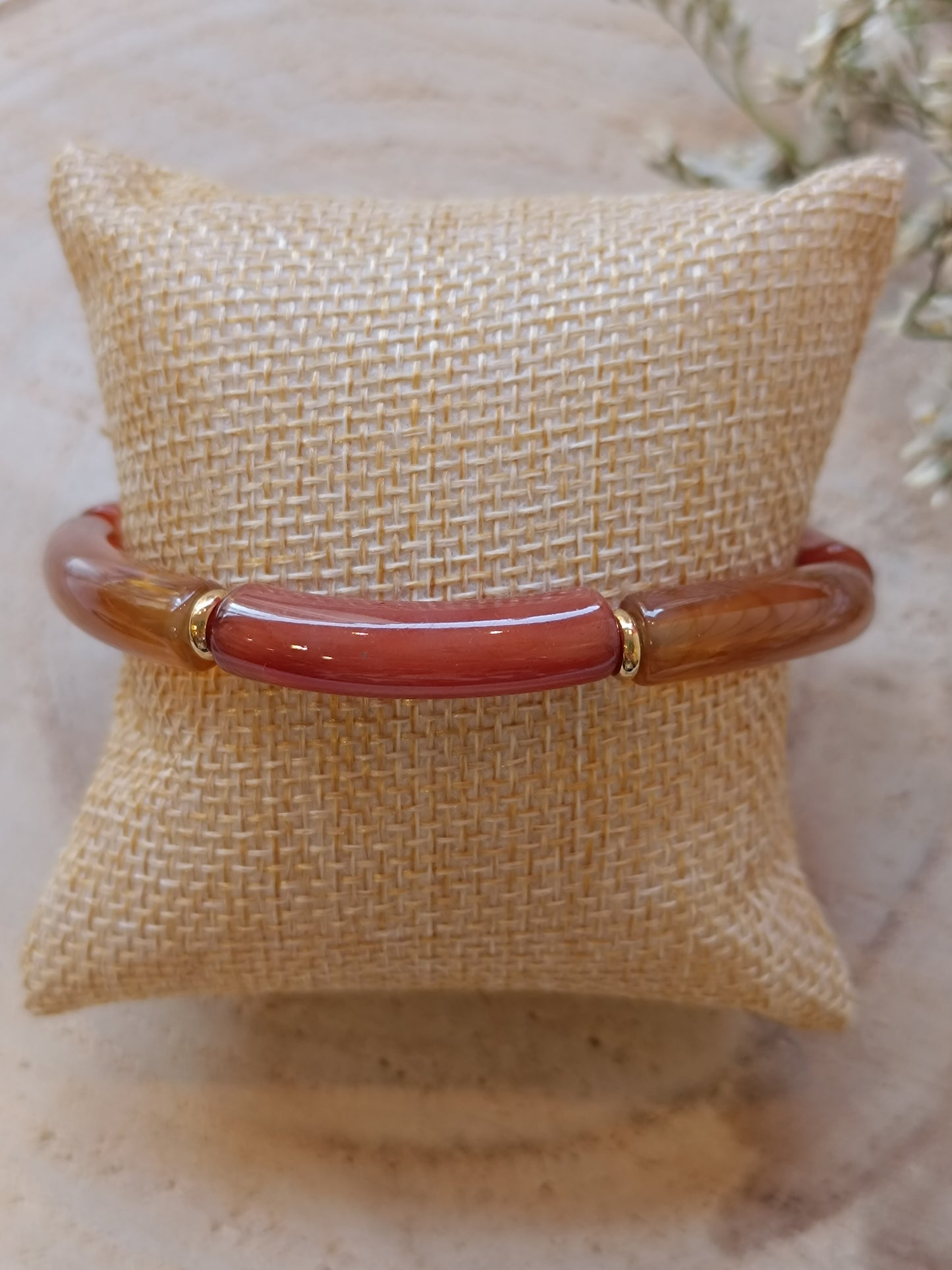 Bracelet élastique résine marron clair