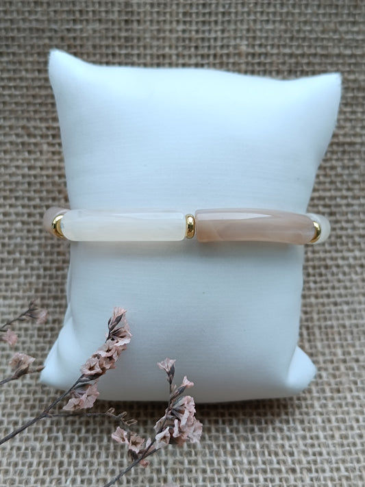 Bracelet élastique résine beige & blanc