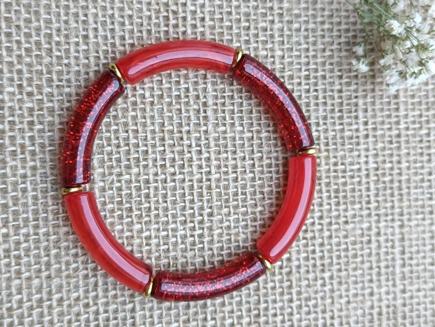 Bracelet élastique résine rouge