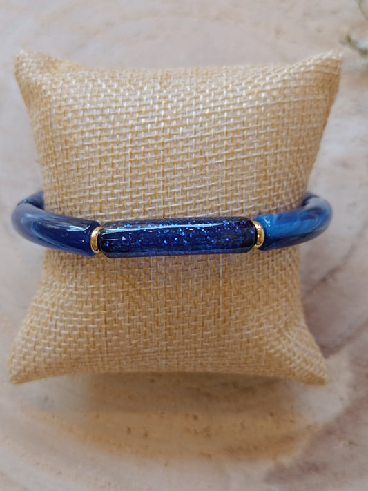 Bracelet élastique résine bleu pailleté