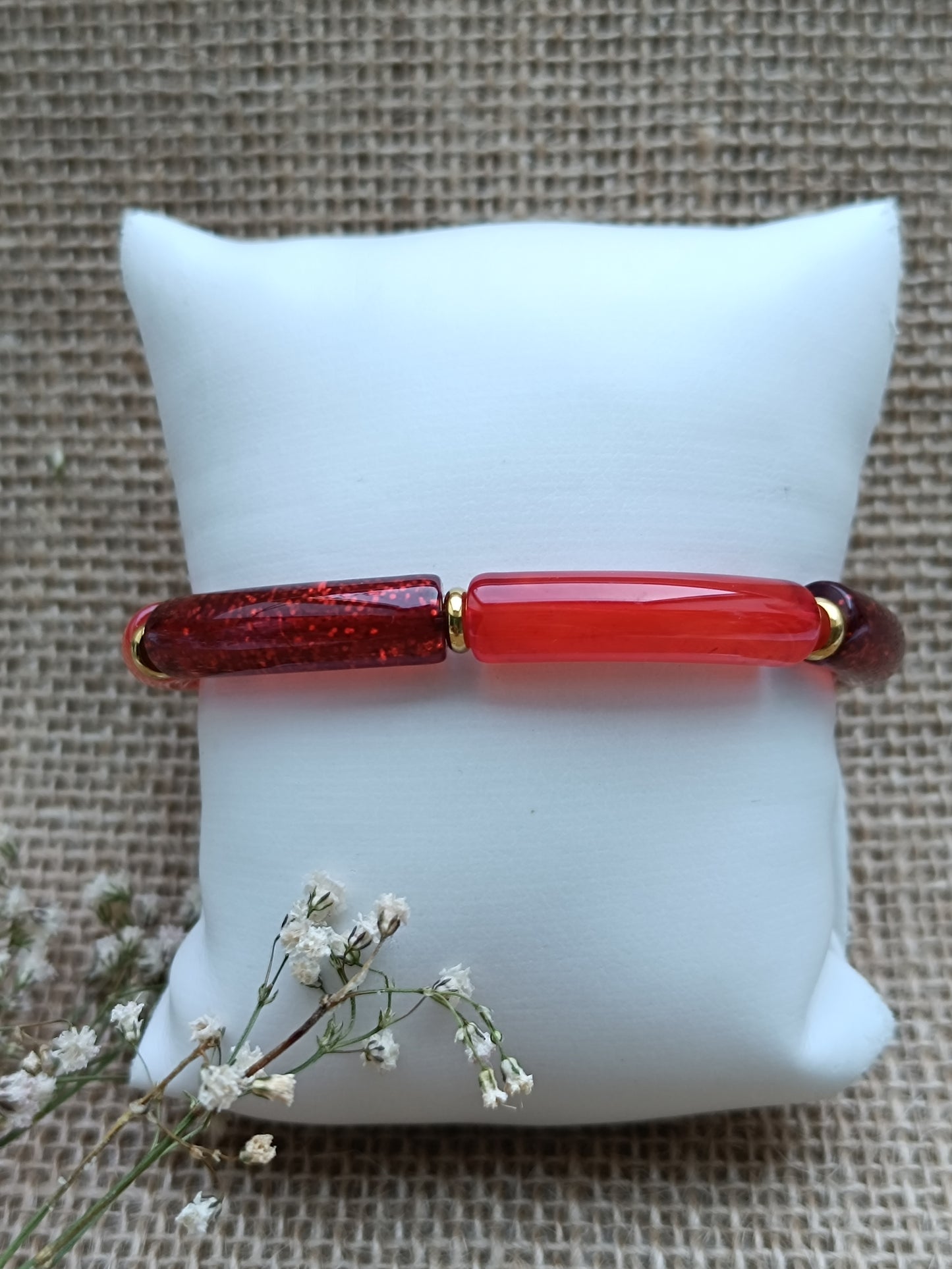 Bracelet élastique résine rouge