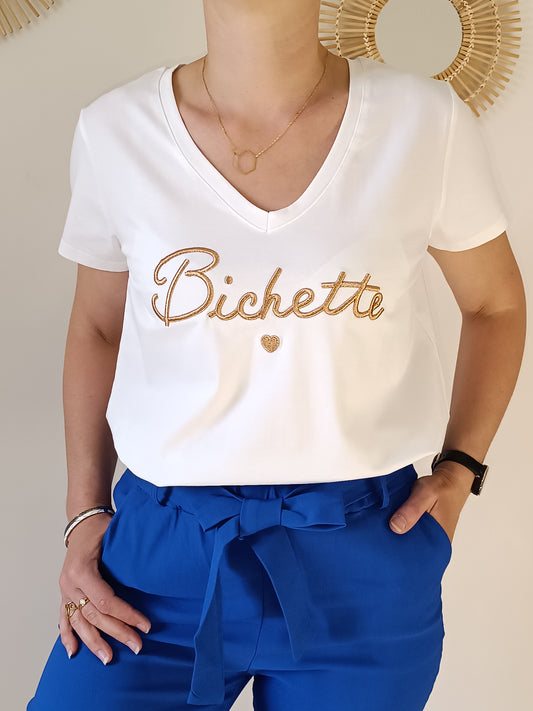 Tee-shirt "Bichette" blanc & cuivré