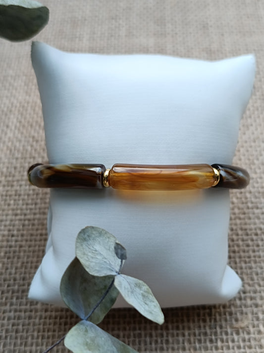 Bracelet élastique résine marron
