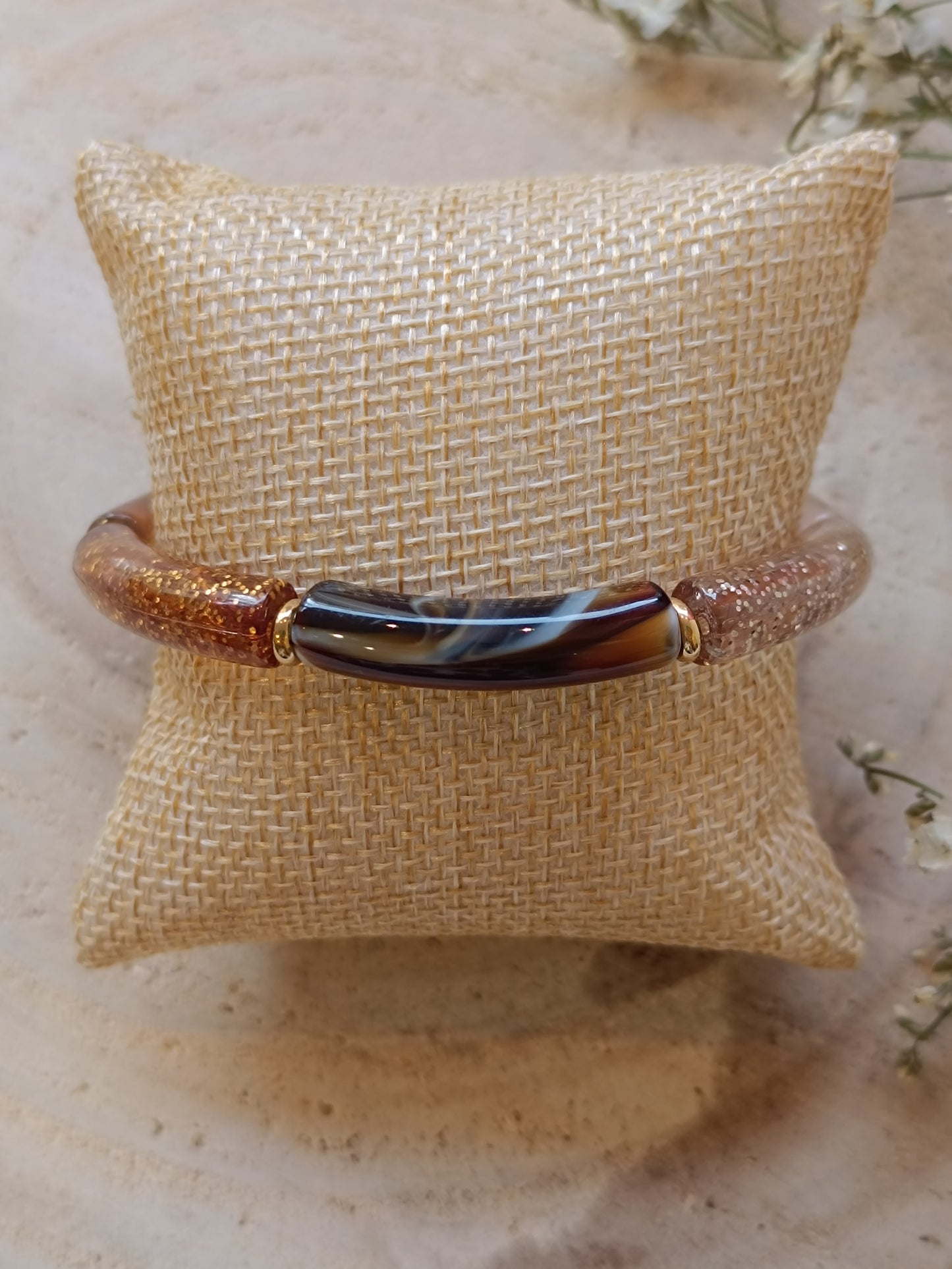 Bracelet élastique résine marron