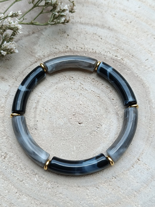 Bracelet élastique résine noir & gris