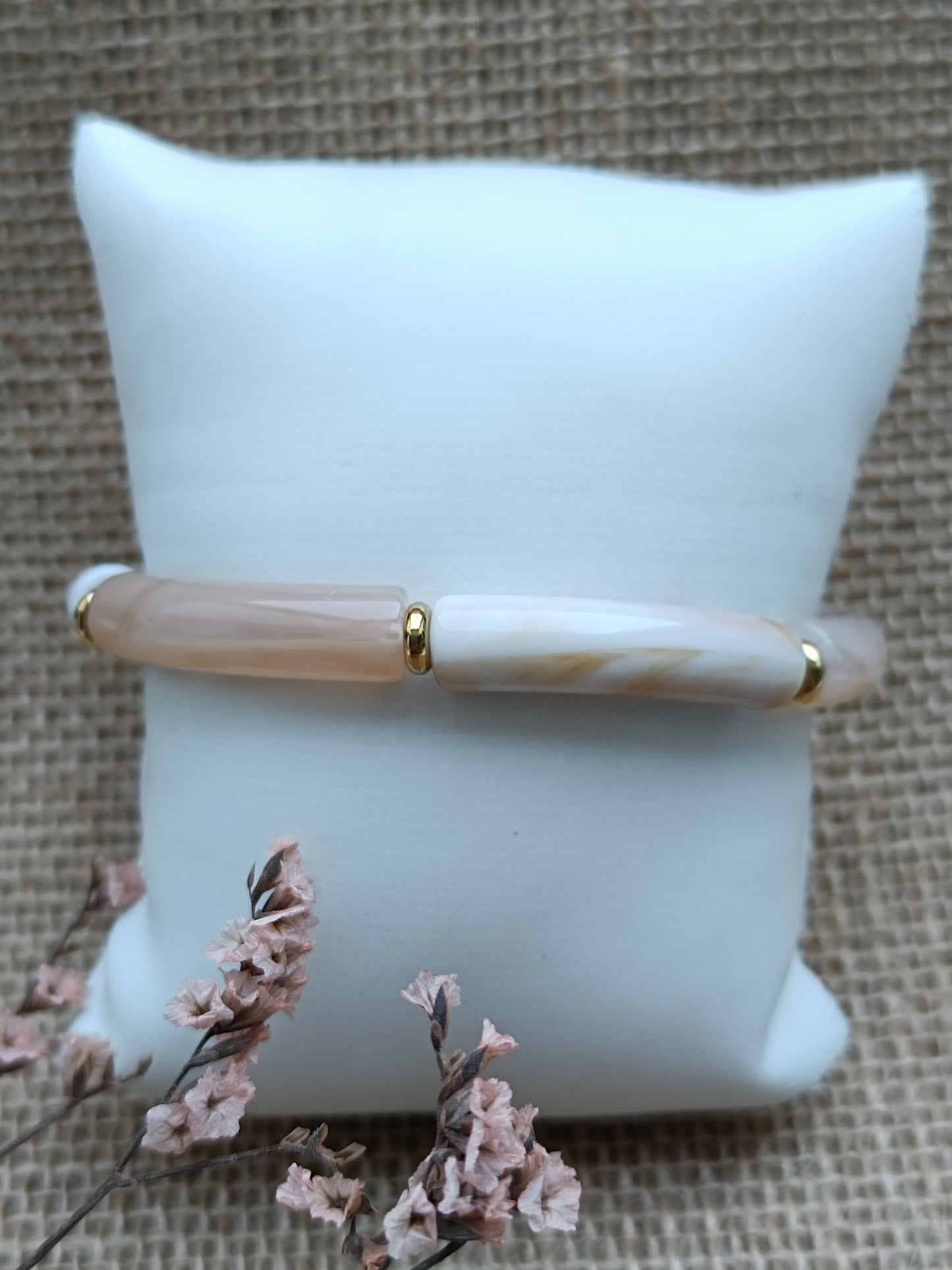 Bracelet élastique résine beige marbré